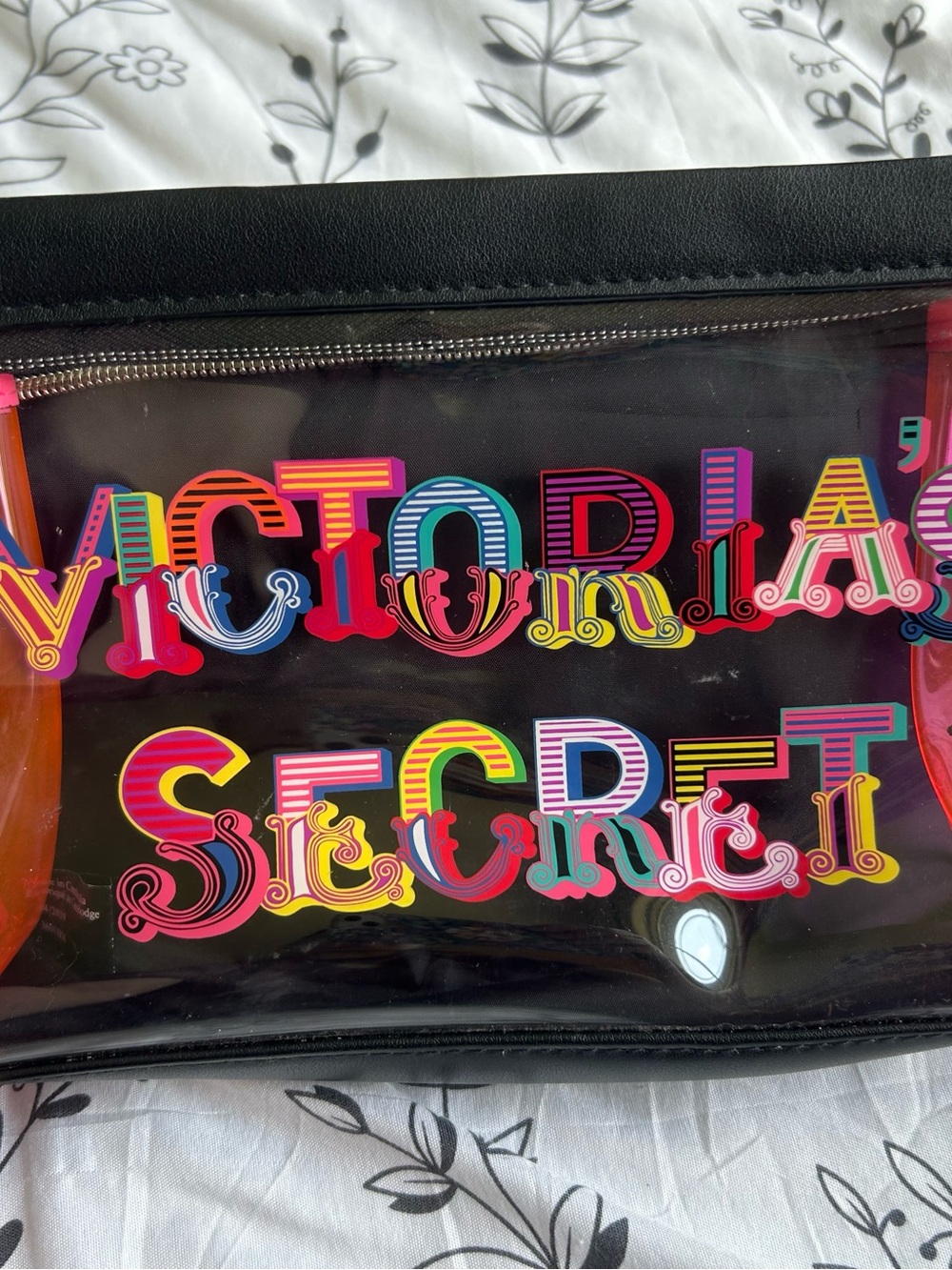 Victoria's Secret Black Clear Cosmetic Pouch with Multicolor Logo